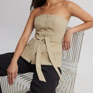 NWT NA-KD Belted Big Pocket Suit Top Camel Strapless Corset Style EU 34 / XS
